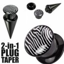 2-in-1 Black Acrylic Zebra Stripe Taper-Plug