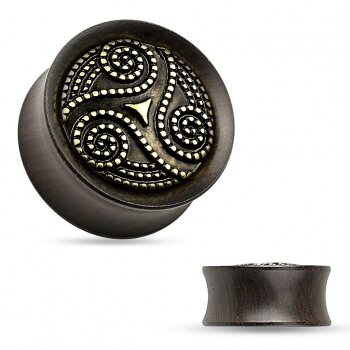 Holz Plug - Ebony Holz - Dotted Tribal Swirl