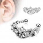Fake Ohr Piercing Clip Cartilage - Stahl - Rhodium - Beads Trimmed