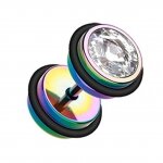 Fake Plug - Stahl - Regenbogen - Kristall Klar