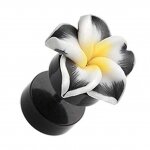Blumen Fake Plug - Kunststoff - Hawaiian Plumeria - Schwarz