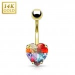 14 Karat Gold Bauchnabel Piercing Multi-Colored Heart Prong Set