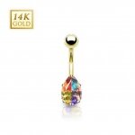 14 Karat Gold Bauchnabel Piercing Multi-Colored Tear Drop Prong