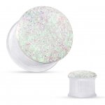 Glitter Plug - Double Flared - Kunststoff - Weiss - Aurora Borealis