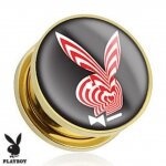 Playboy - Motiv Plug - Stahl Gold - Playboy Bunny Rot Weiß