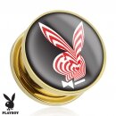 Playboy - Motiv Plug - Stahl Gold - Playboy Bunny Rot Wei