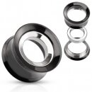 Black Titanium Anodized Double Flared Screw-Fit Tunnel