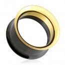 Double Flare Flesh Tunnel - Stahl - Schwarz Gold - Gewinde