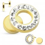 Fake Plug - Stahl - Kristall Ring - Gold