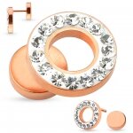 Fake Plug - Stahl - Kristall Ring - Rose Gold