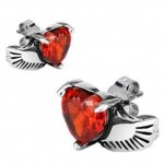 1 Paar Ohr Stecker Angel Wing with Heart Red