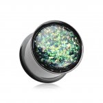 Glitter Plug - Stahl - Schwarz - Opal