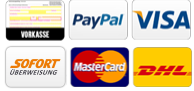 Kauf auf Rechnung, Kauf auf Raten, PayPal, Nachname, Vorkasse, Kreditkarte und viele mehr!